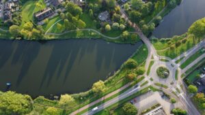 aerial photography of river with bridge during daytime